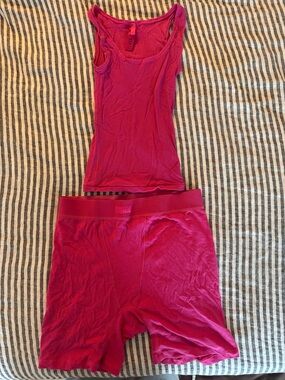 Skims Ribbed Tank and Boxer Short Set - Hot Pink